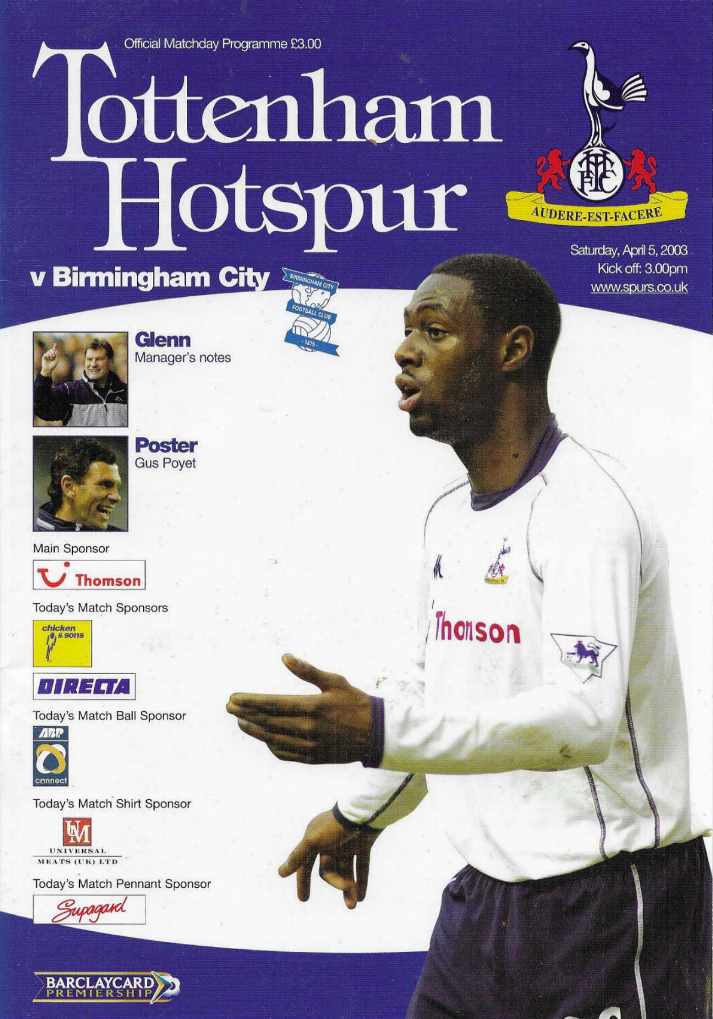 TOTTENHAM HOTSPUR v BIRMINGHAM CITY 2002/03